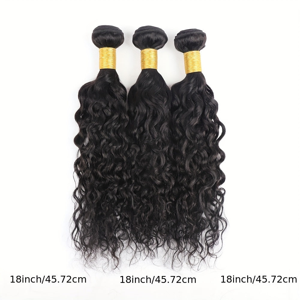 4 Bundles Water Wave Human Hair with 4x4 Lace Closure - 100% Virgin Remy Hair, Unprocessed Curly Wet and Wavy Weave for Natural Look, Includes Frontal Closure, Perfect for All Ethnicities